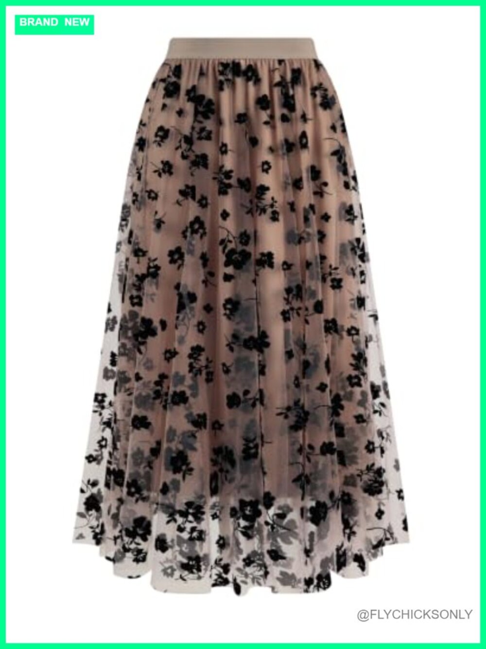 Mesh Skirt Women Layered Midi A-Line 3D Floral Fairy